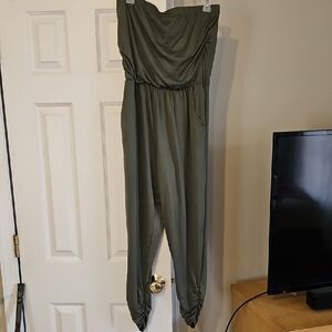 Almost Famous Olive Strapless Jumpsuit